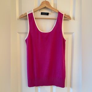 Hot pink knit front and silk white back tank top.